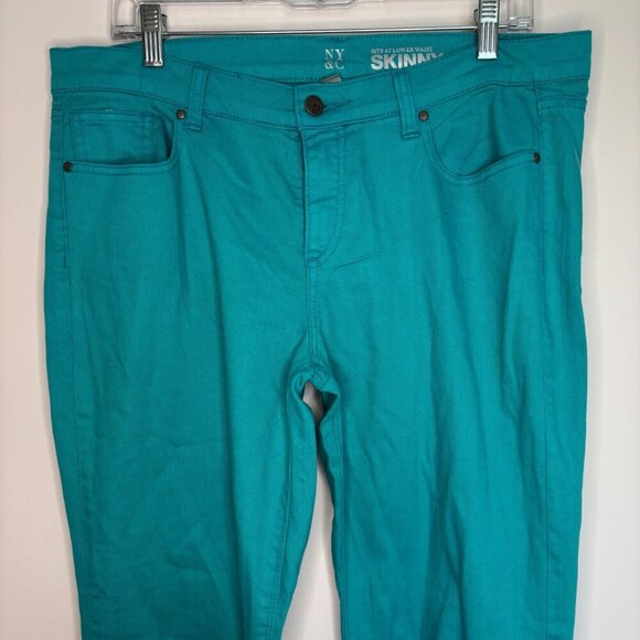 NY&C NEW Sits at Lower Waist Skinny Jean Women 12 Teal Rhinestones Stretch - Picture 1 of 10